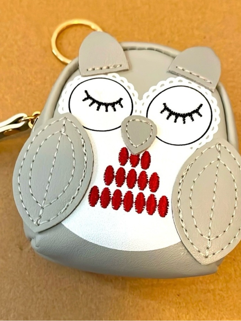 Cute Owl Coin Purse Keychain Bag Charm - Gray & White - Picture 13 of 15